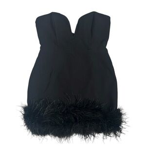 Heiress Beverly Hills Black Feathered Mini Dress NWT